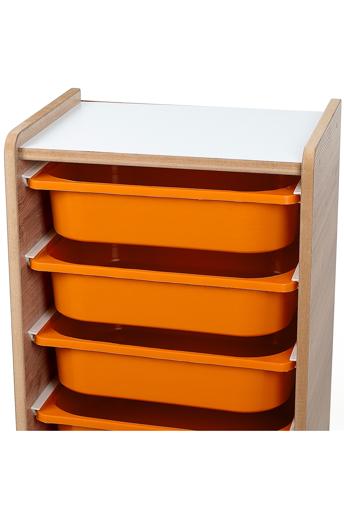 BEEVOLİ Montessori Tarzı Ceviz MDF 6 Turuncu Çekmeceli Oyuncak ve Kitap Dolabı fotoğrafı 3 (önizleme)