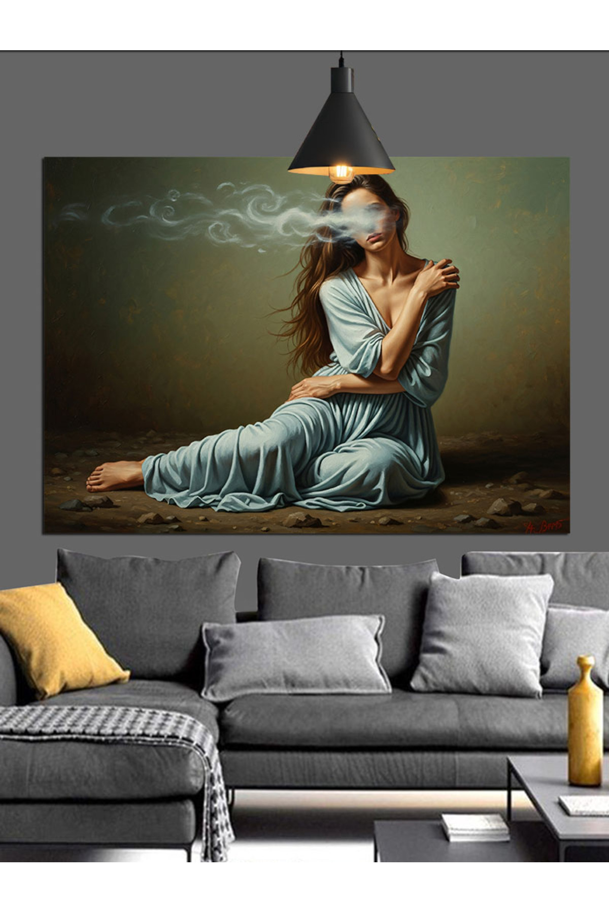 Düşünceli Kadın Yüksek kaliteli yağlı boya dokulu Kanvas Canvas Tablo kanvas tablo canvas tablo duv