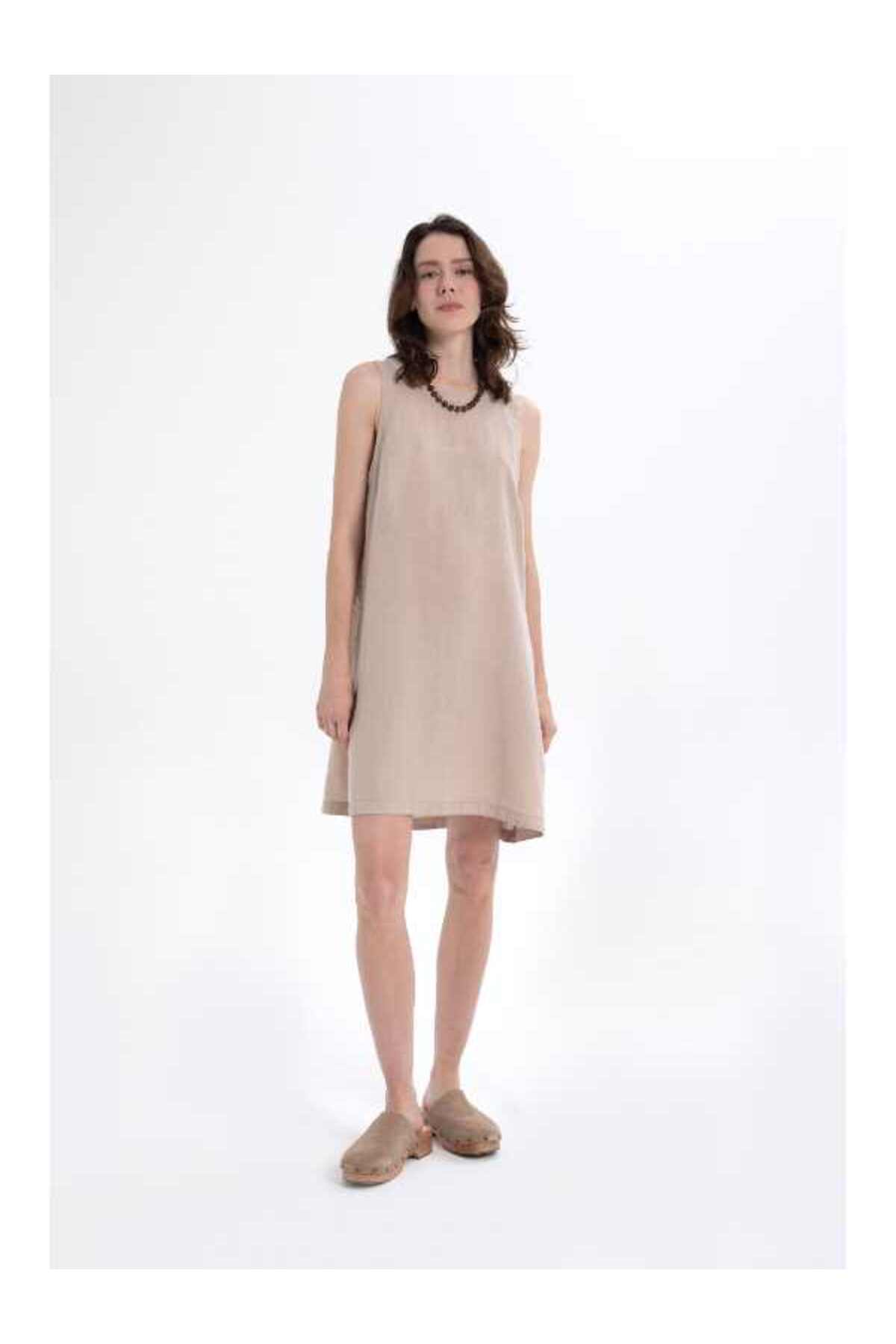 Linen Sleeveless Round Neck Dress Flax