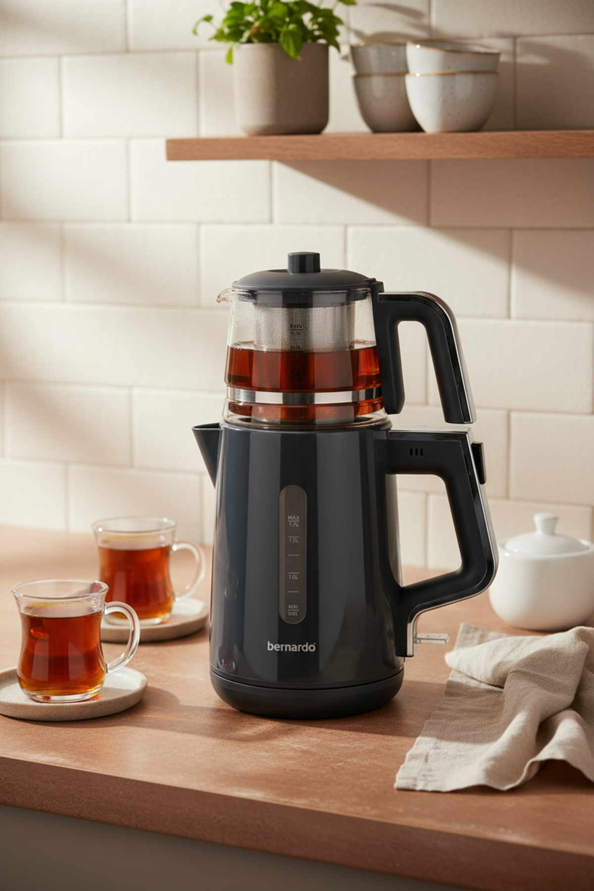 Bernardo Venedik Cam Demlikli Çay Makinesi Gri
