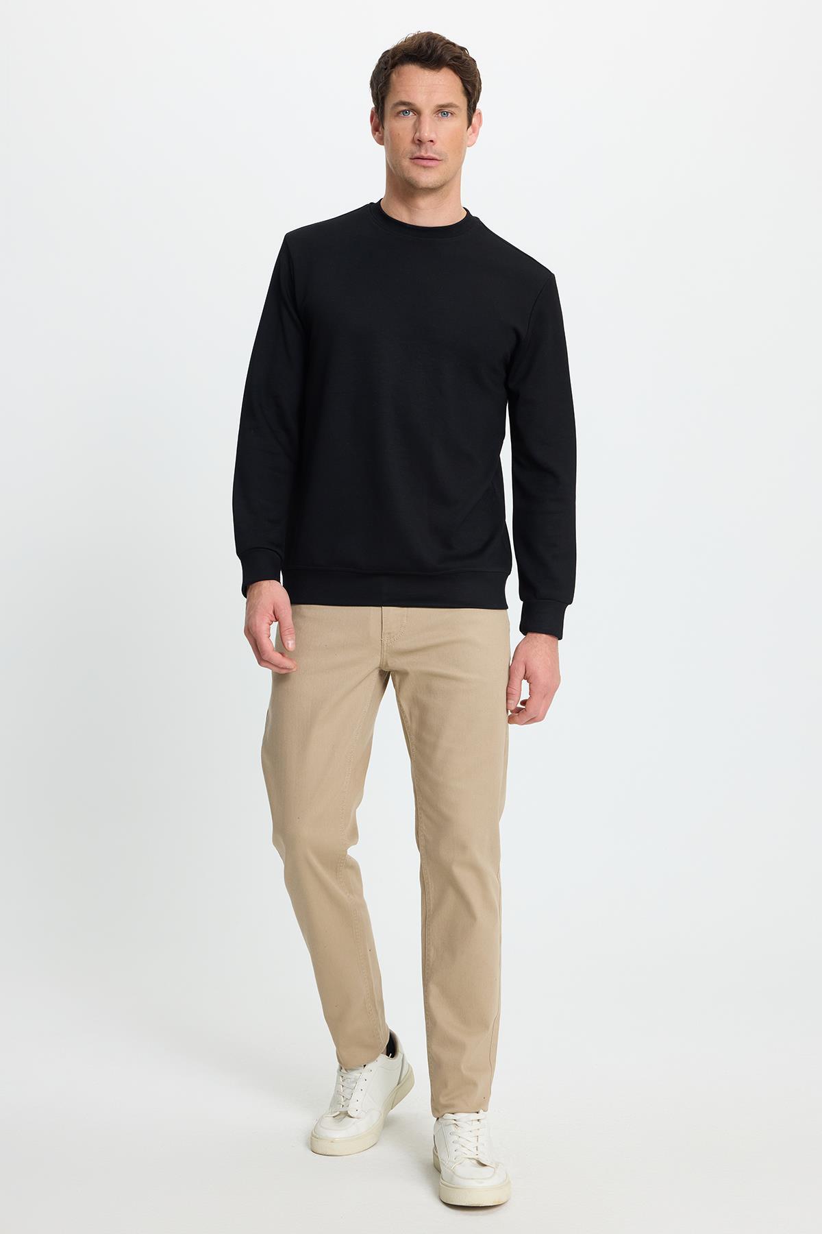 Tudors  Erkek Relax Fit Rahat Kesim Uzun Kollu Ekstra Soft Modal Kumaş Bisiklet Yaka Siyah Sweatshirt - Görsel 4