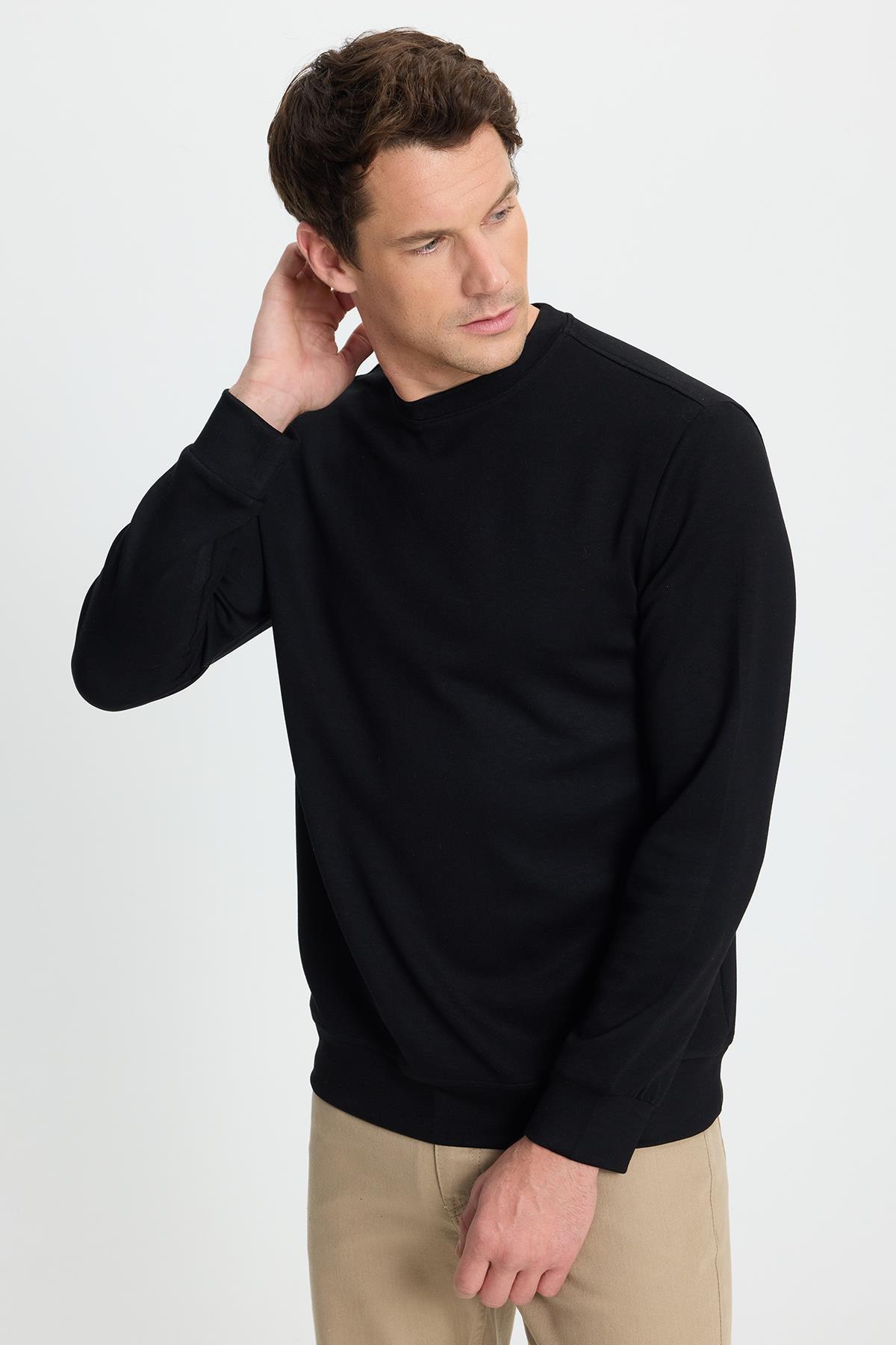 Tudors  Erkek Relax Fit Rahat Kesim Uzun Kollu Ekstra Soft Modal Kumaş Bisiklet Yaka Siyah Sweatshirt - Görsel 6