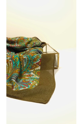 raberka Fransız İpeği Etnik Desen Şal - Haki