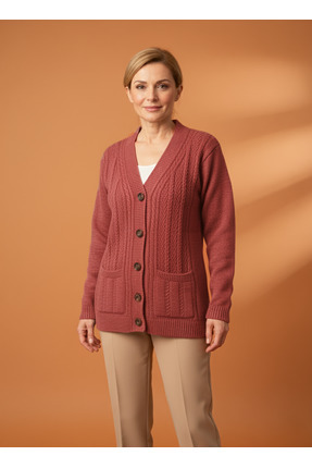 Ravencia Kadın Düğmeli Anne Triko Hırka