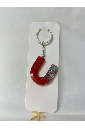 masal butikk Kırmızı Simli U Harf Epoksi Anahtarlık