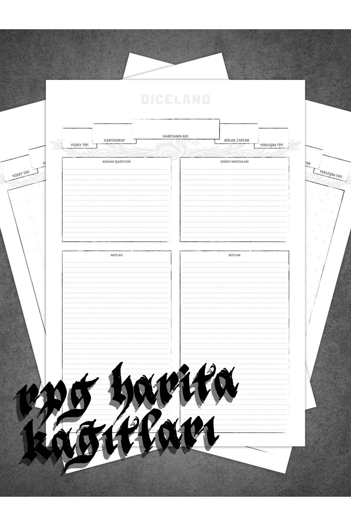 DiceLand Dungeons and Dragons DND 5e Özel Tasarım Minimal Türkçe