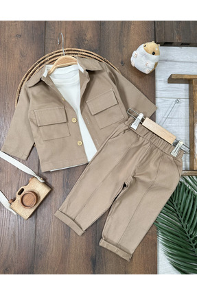 Bolly Baby Keten Likralı Safari Model Omuzdan Çıtçıtlı Sweatshirt 3lü Erkek B...