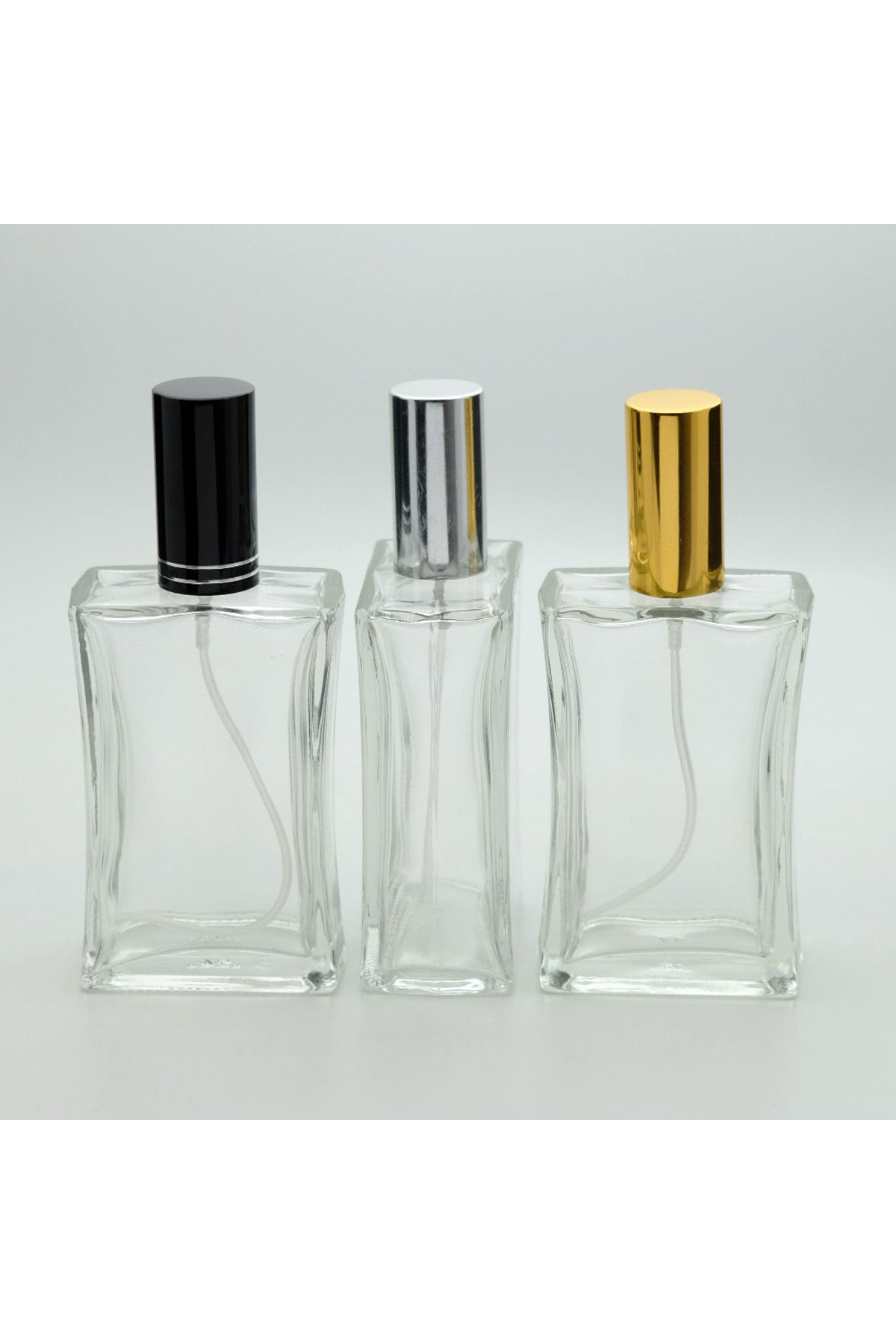 100 ML CONCAVE (REFILLABLE) PERFUME AND COLOGNE BOTTLE (3 PCS) METAL SPRAY AND CAP
