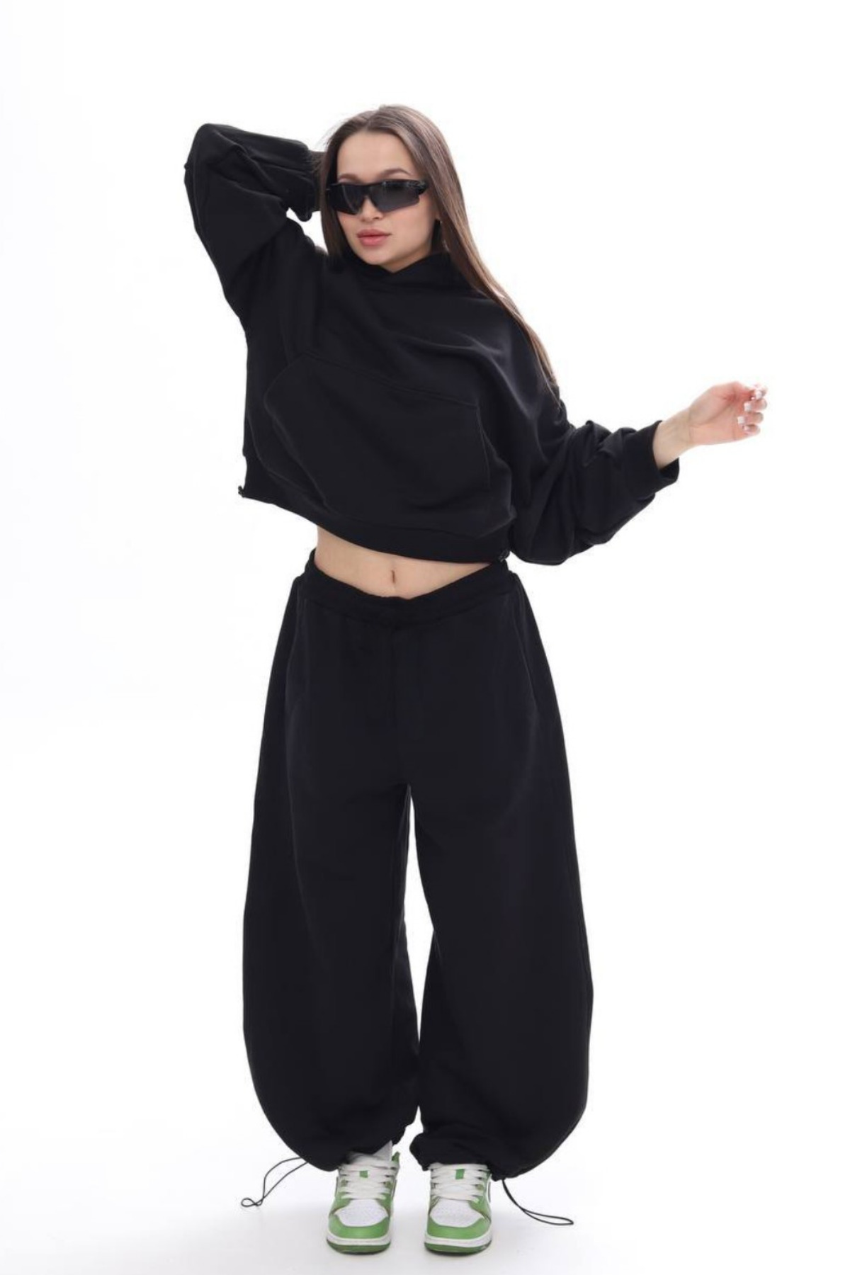 BSBSPOR  Siyah Gri Füme Baggy Kesim Geniş Paça 2 Iplik Eşofman Altı - Görsel 5