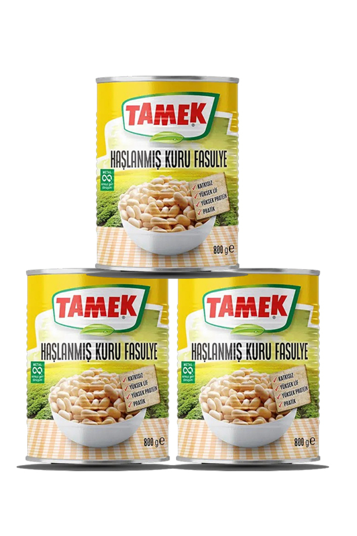 TAMEK HAŞLANMIŞ KURU FASULYE 800 gr, 3 ADET