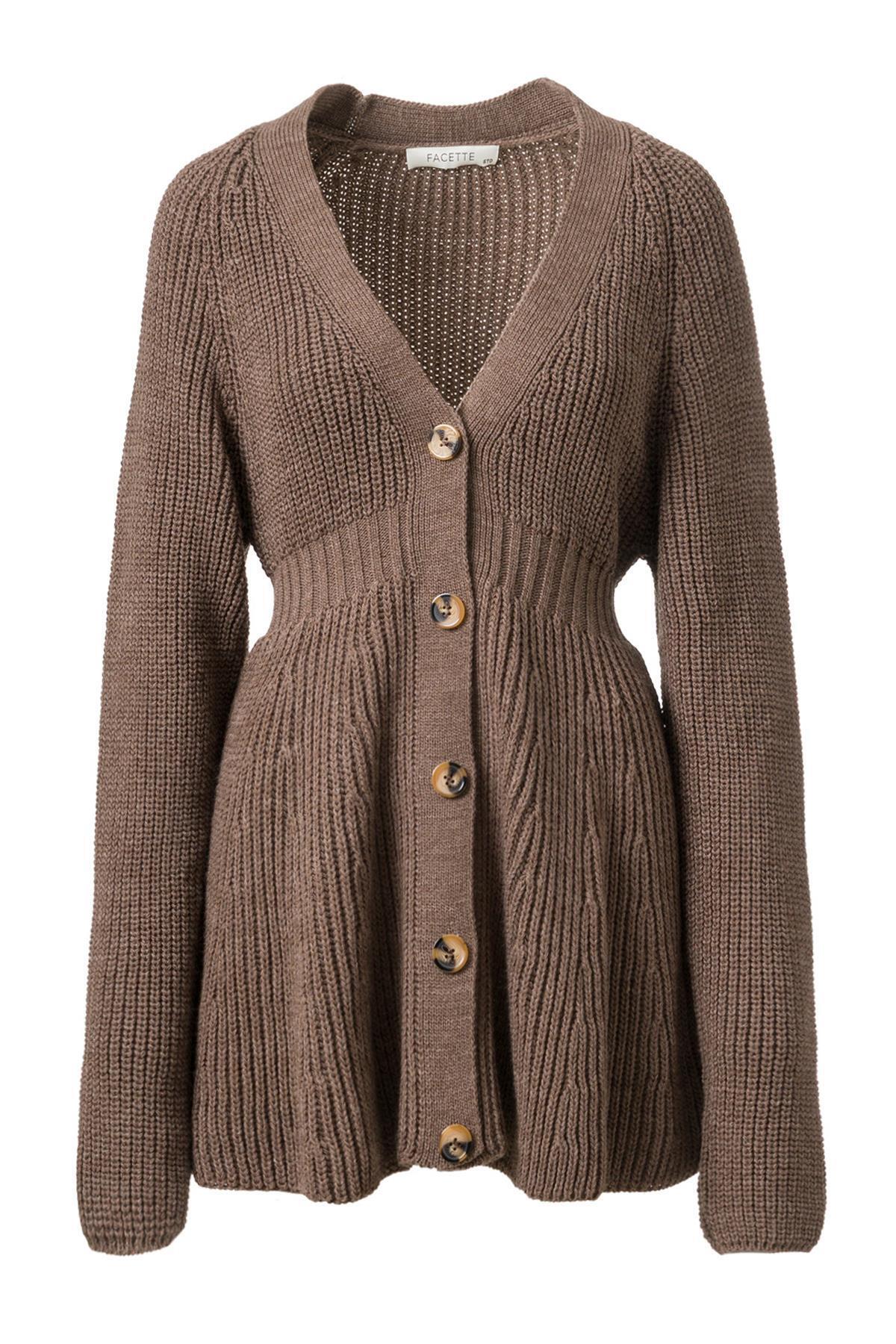 FACETTE Önden Düğmeli Triko Elbise Vizon