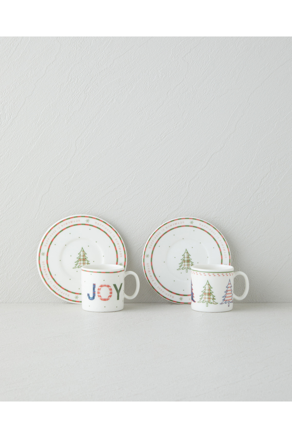 English Home Wishful Bone Porselen 4 Parça 2 Kişilik Kahve Fincan Takımı 90 ml Kırmızı - Yeşil