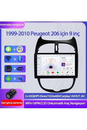 SBAİD Peugeot 206 1999-2010 Yıl 9 inç 2GB RAM 32GB Hafıza Multimedya Kablosuz...