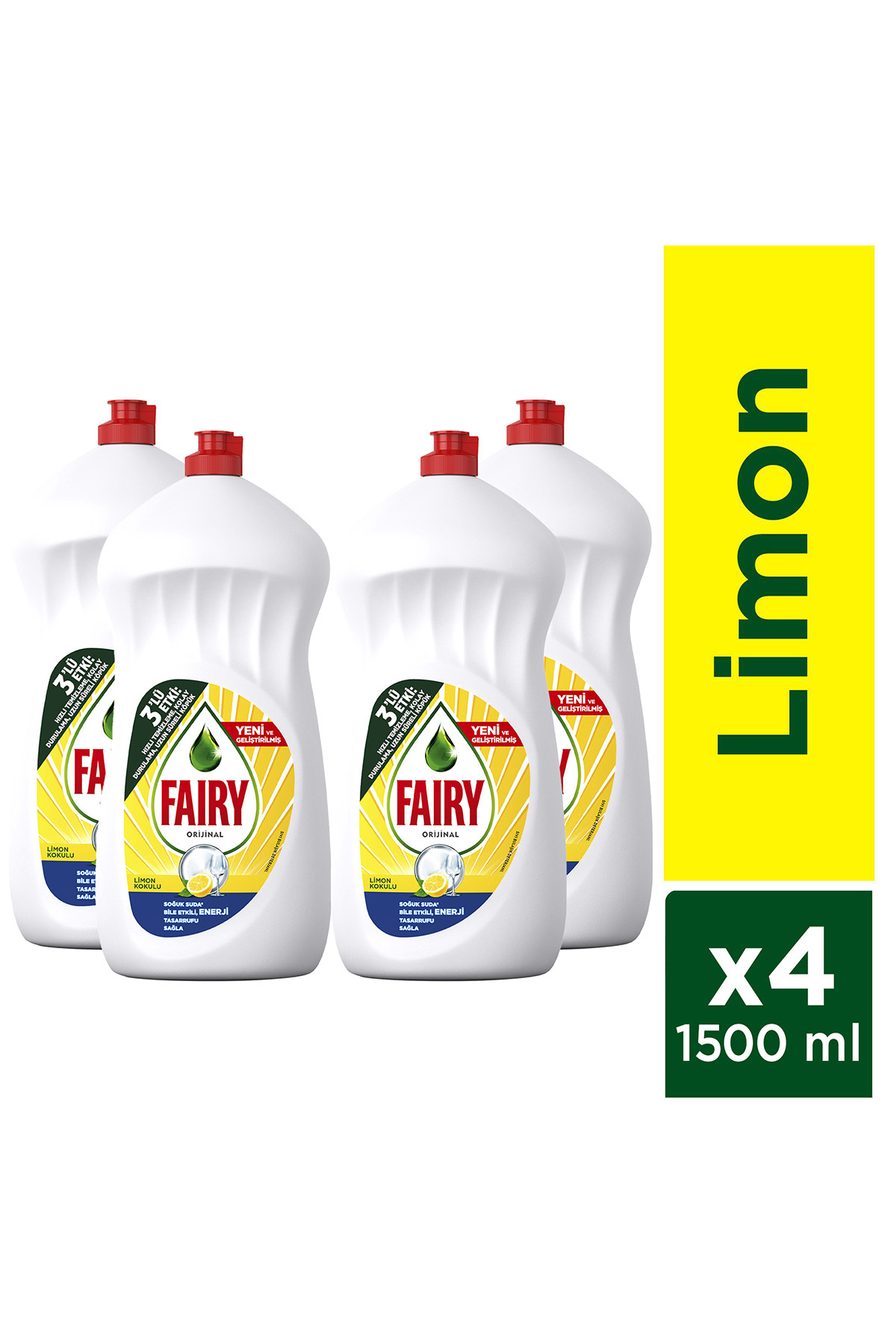 Fairy Orijinal Sıvı Bulaşık Deterjanı 1500 ml Limon Kokulu x 4 Adet
