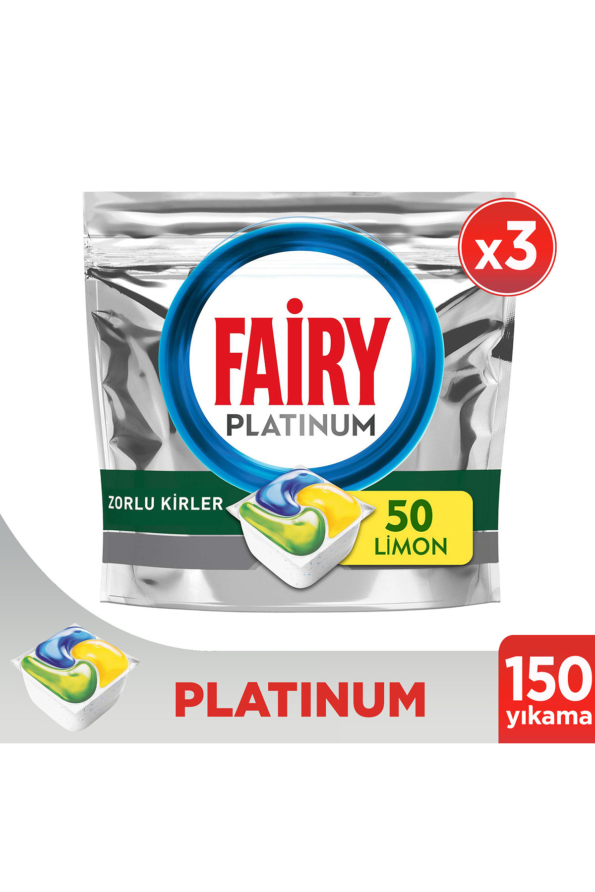 Fairy Platinum Bulaşık Makinesi Deterjanı Kapsülü/Tableti 50 Yıkama Limon Kokulu x 3 Adet