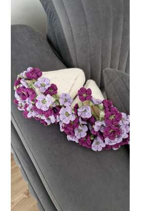 Handmade Lily knitting buket şal, çiçekli battaniye 100 cm