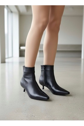 manzo 250800 Hakiki Deri Fermuarlı İnce Kare Burun Alçak Ökçeli Bot