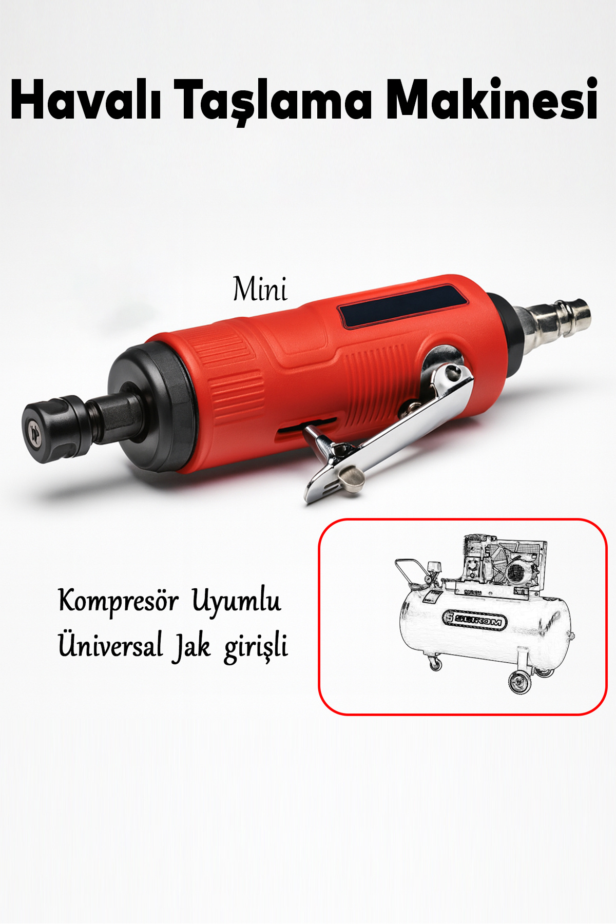 NZB Kompresör Uyumlu Havalı Kalıpçı Taşlama Makinesi Jak Girişli 0.3 HP 25000 Rpm 6.5 Bar 1/4" 6 mm Pens