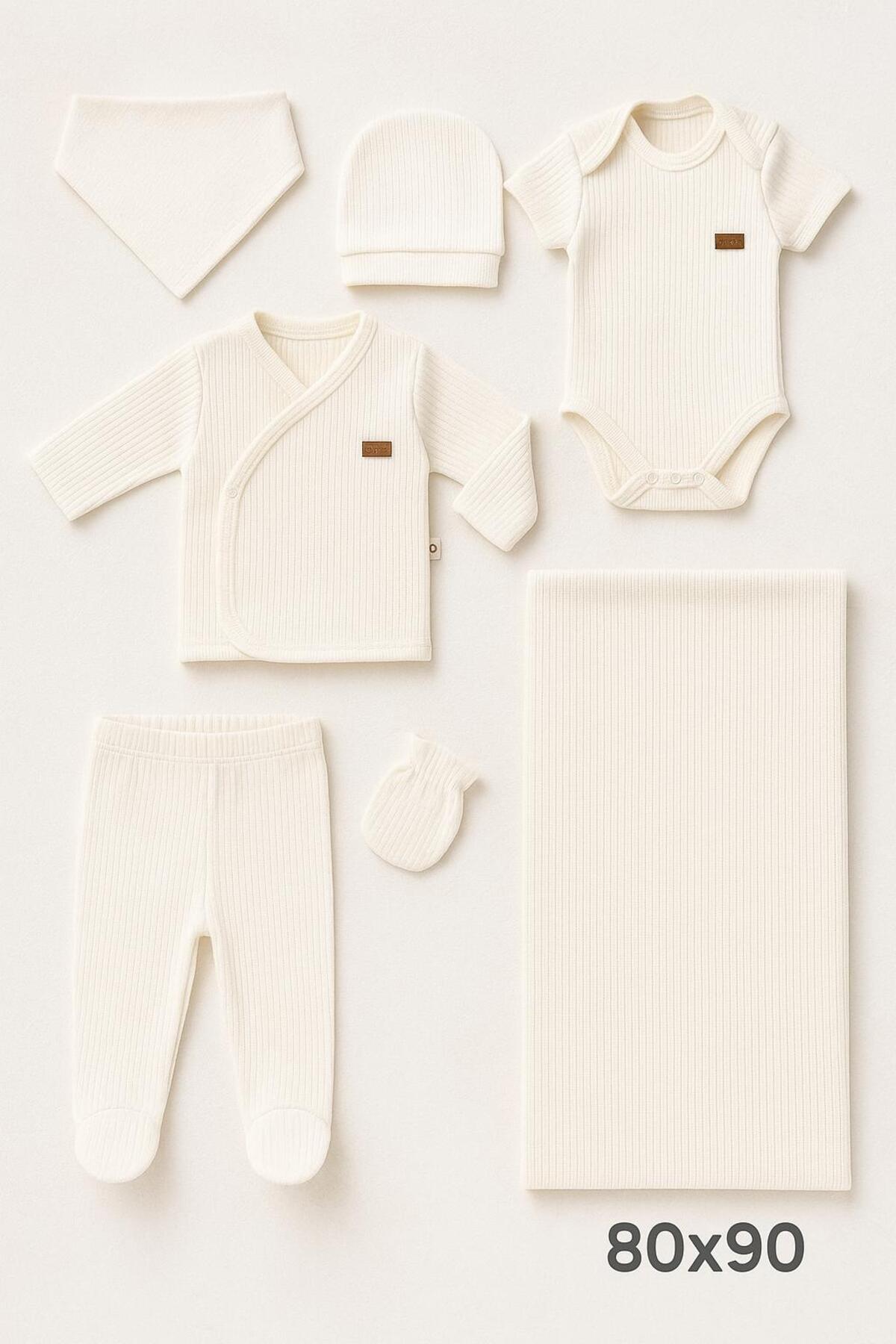 BYS BABY FASHION Mevsimlik Yenidoğan Kız - Erkek Bebek Organik Pamuklu Fitilli 7li Hastane Çıkış Seti Battaniyeli Set fotoğrafı 4 (önizleme)