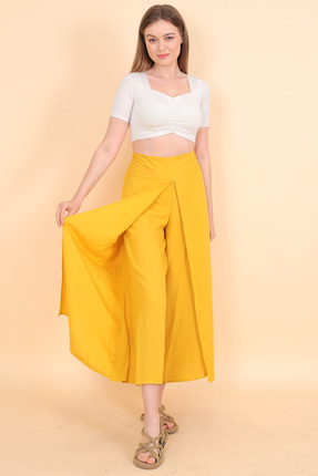 Viemor Bulmaca Etek Pantolon Otantik Düz Renk Sarı BUL0305-5