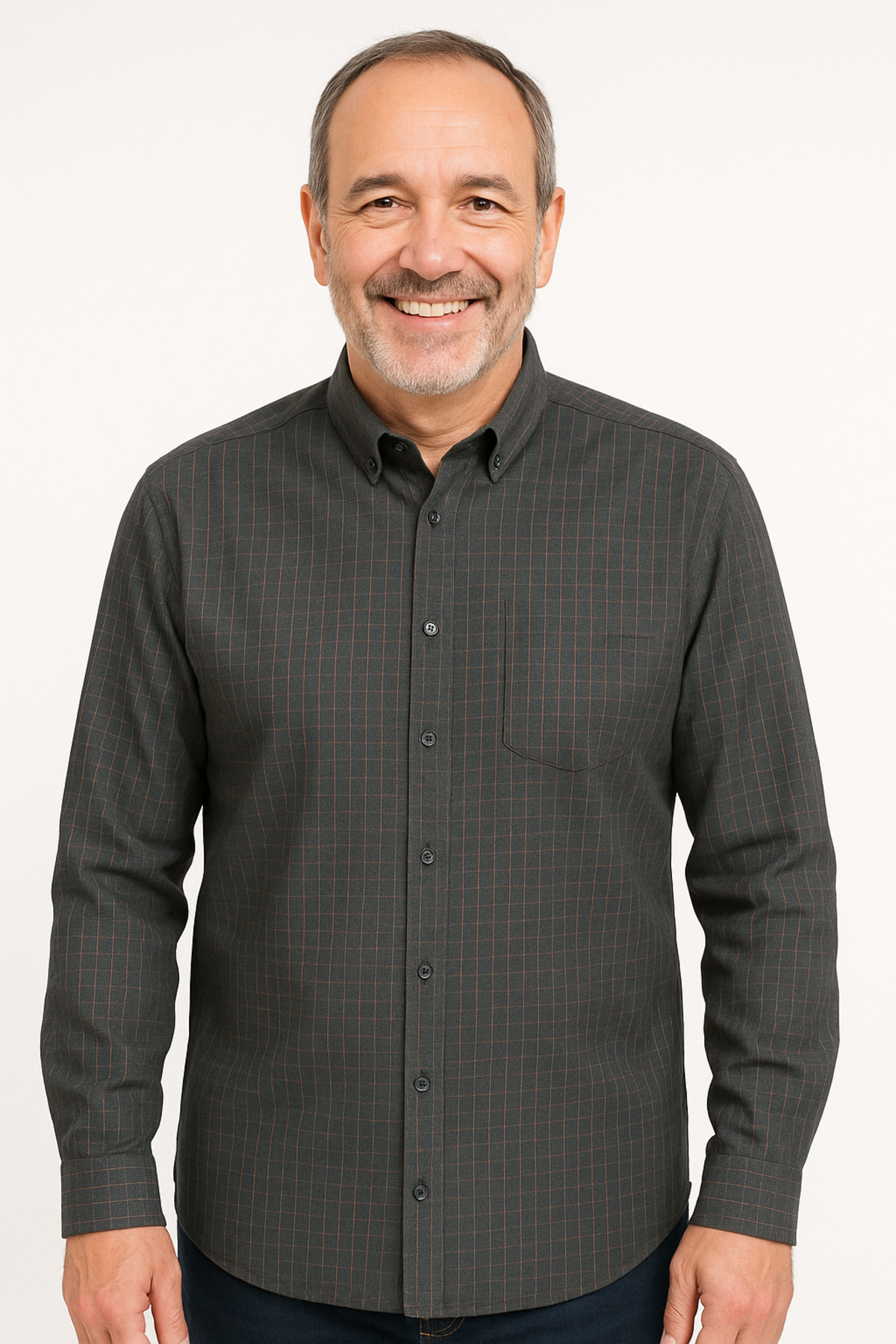 UNL  Desenli Kareli Pamuklu Sezonluk Orta Kalın Oxford Uzun Kol Tek Cepli Baba Gömleği