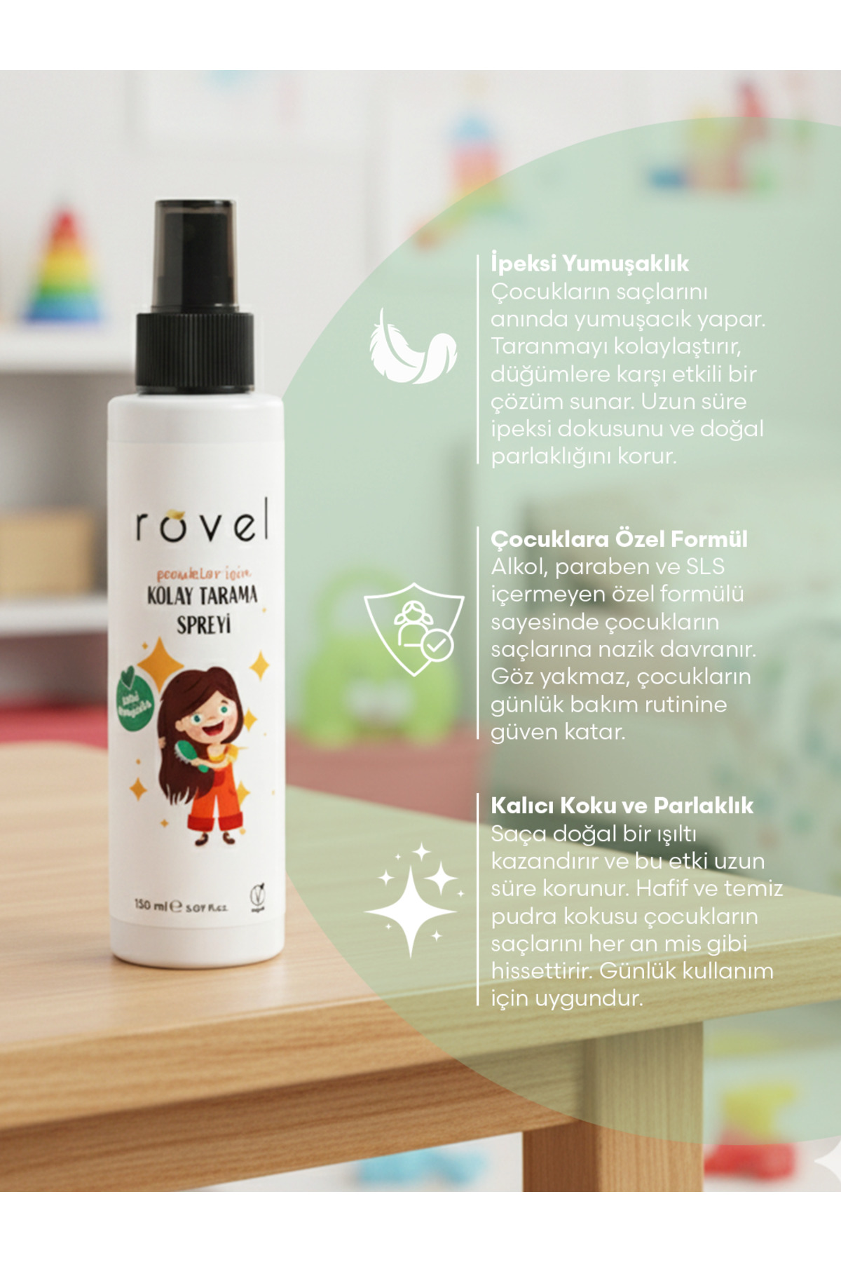 Kolay Saç Tarama Spreyi - Çocuklar İçin Özel Formül 150ml — Rovel001 — تصویر 4 از 5