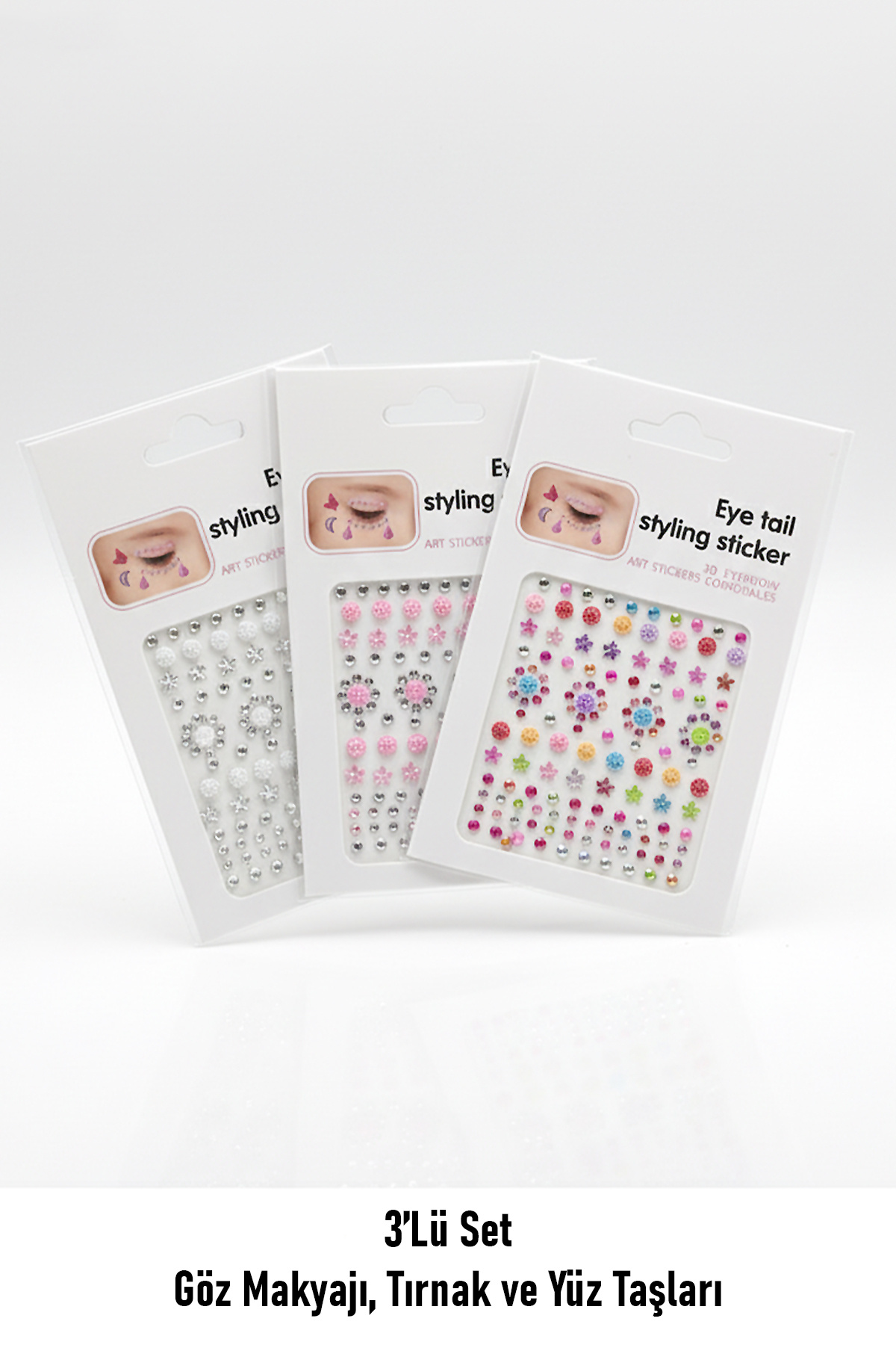 BearPear 3 Adet Yıldızlı Karışık Renk Yüz Taşı 3'Lü Set Face Gems