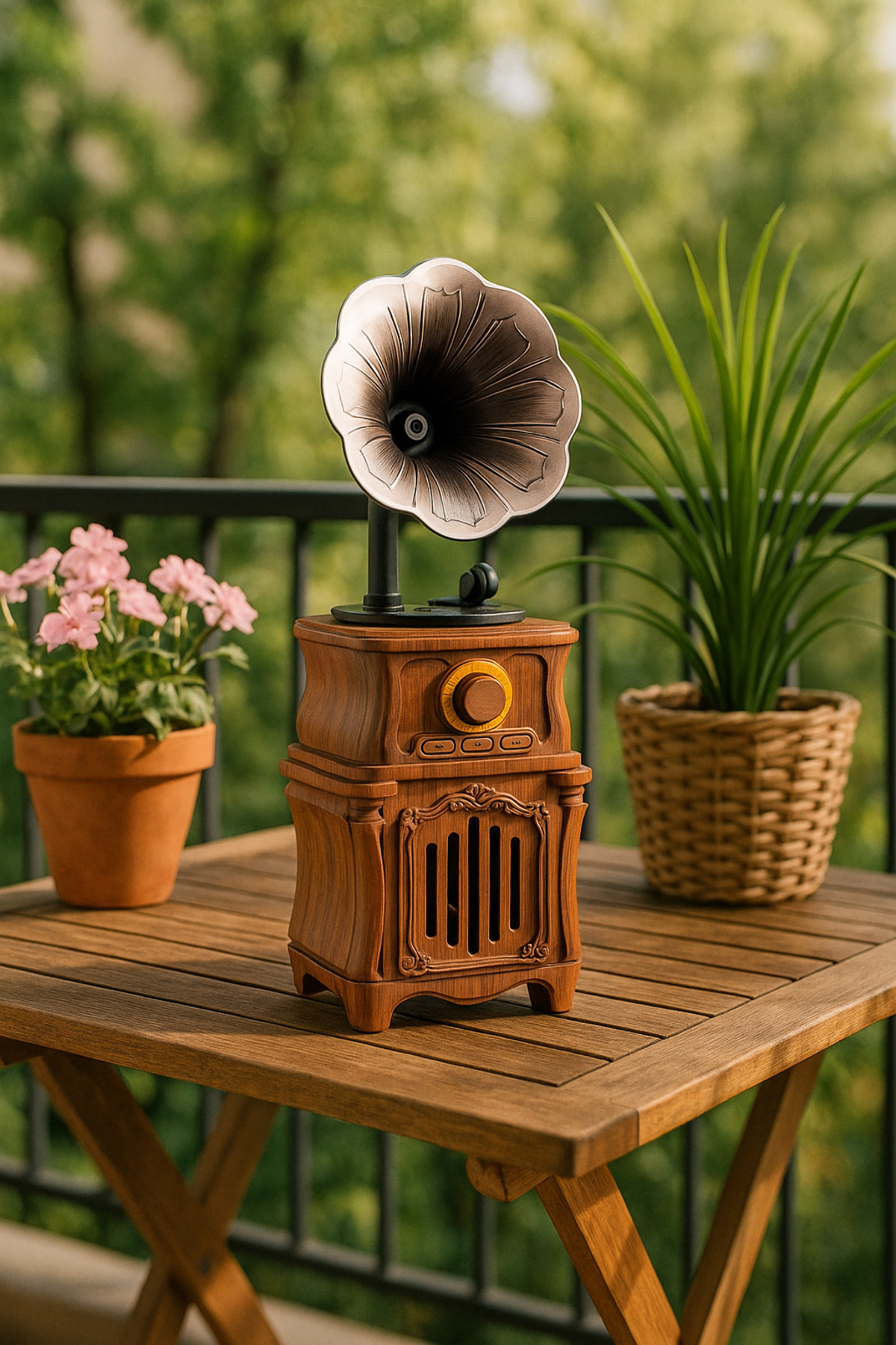 Zineets Büyük Boy Nostaljik Gramafon Görünümlü Radyo Bluetooth Hoparlör Usb Aux Yüksek Ses Kalitesi