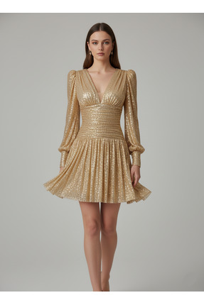 MODA PUL PAYET GOLD MEZUNİYET AFTER ABİYE ELBİSE