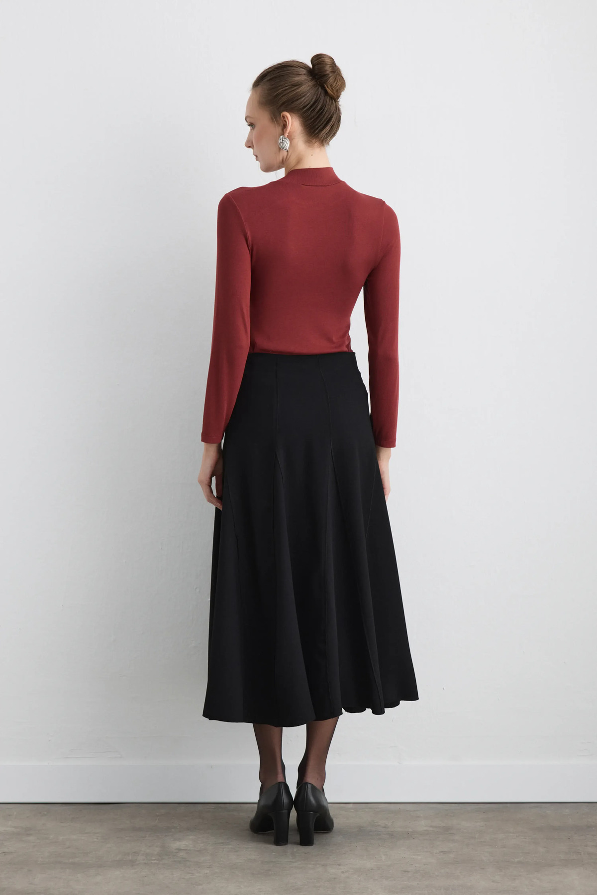 Gusto  Volanlı Midi Etek - Siyah - Görsel 5