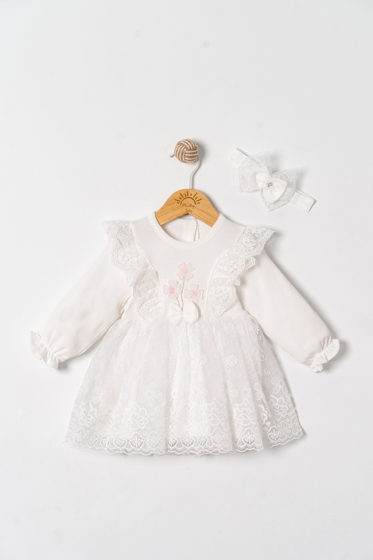 Miniday Baby Kız Bebek Mevlütlük Elbise Bandanalı Dantelli ELB1066 fotoğrafı 2 (önizleme)