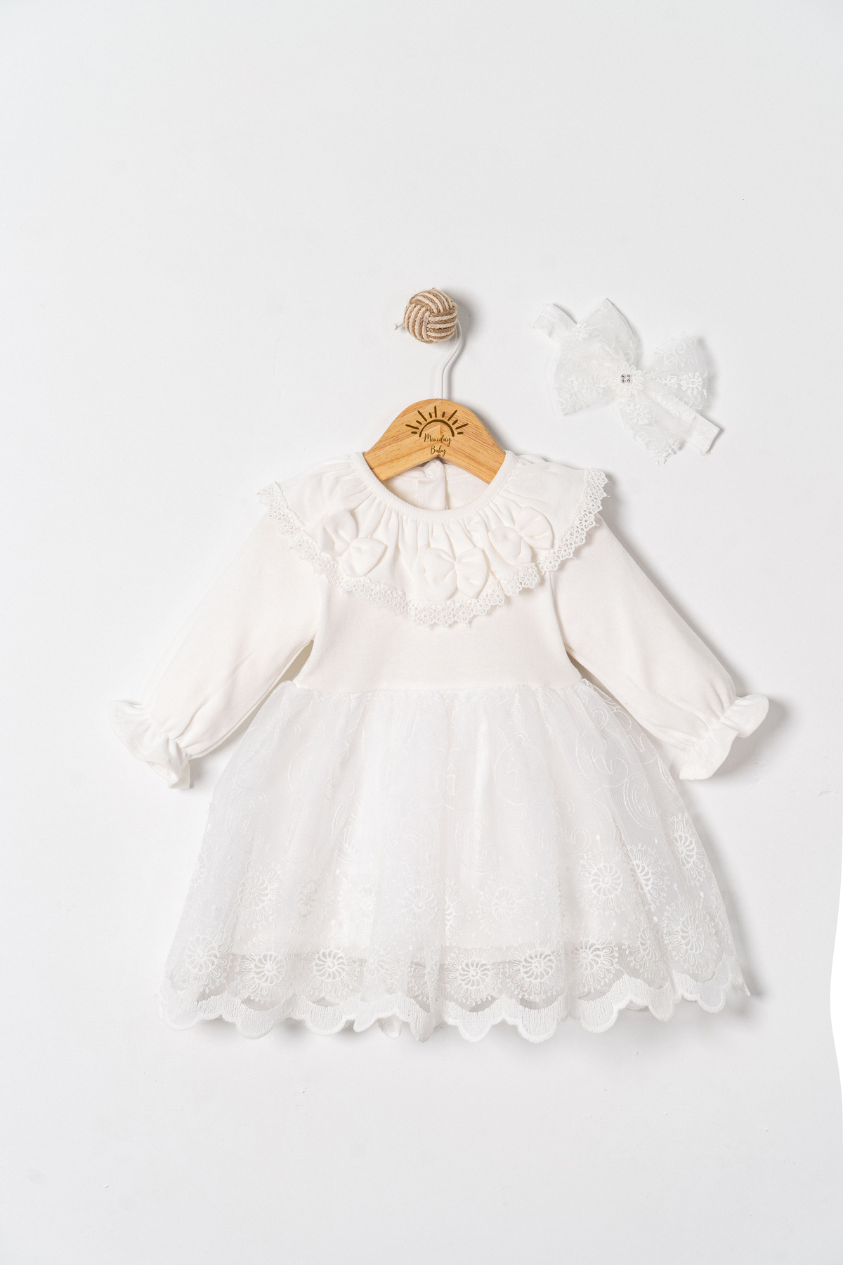 Miniday Baby Kız Bebek Mevlütlük Elbise Bandanalı Dantelli ELB1072 fotoğrafı 2 (önizleme)