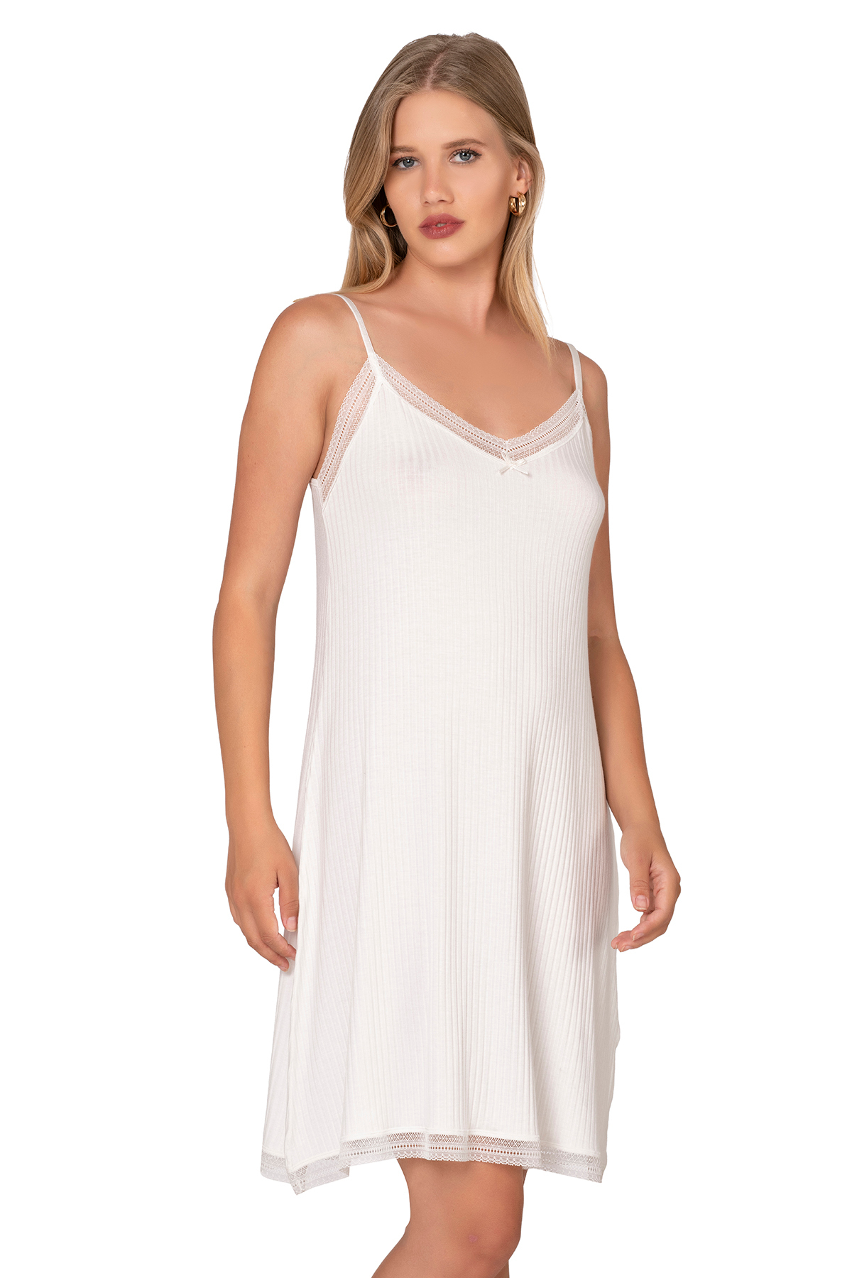 ÖZKAN underwear Özkan 27731 Kadın Viskon Premium Kumaş Kaşkorse Dantel Detaylı Diz Üstü Kombinezon Elbise Astar Jüp görsel 4