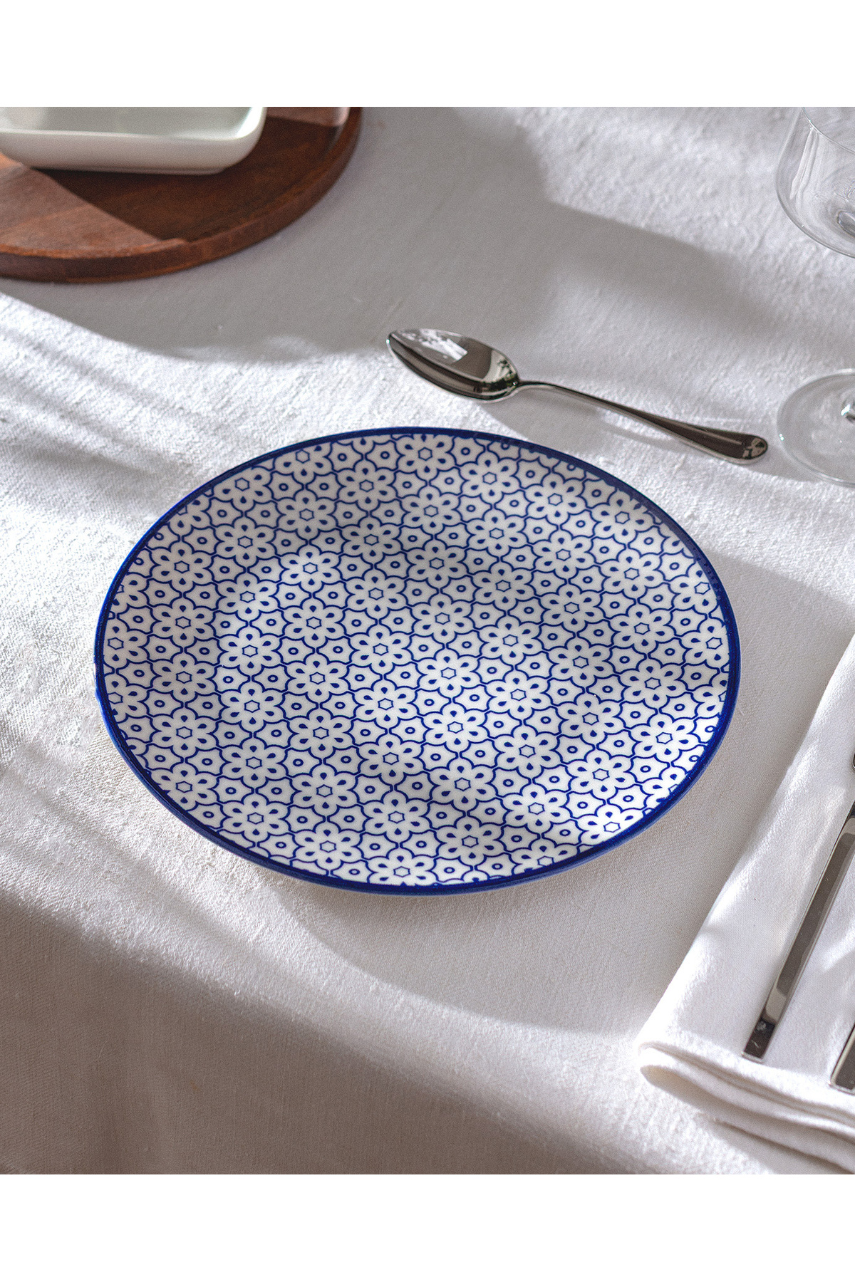 Reve Blue Elodie Servis Tabağı - Mavi/Beyaz - 25 cm