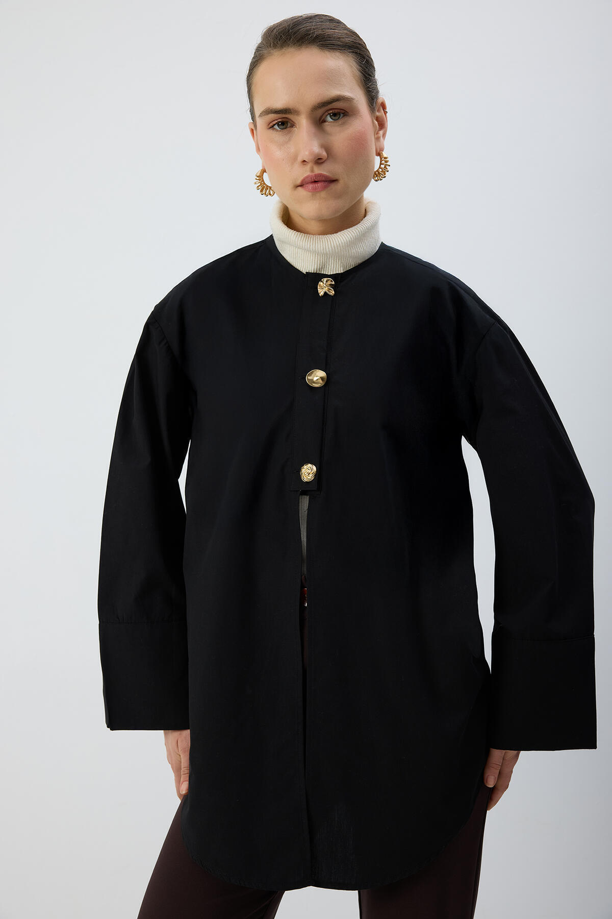 Touche Prive  GOLD DÜĞMELİ POPLİN GÖMLEK - Görsel 4