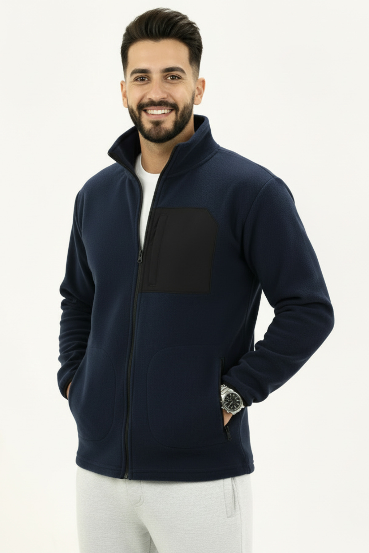 Veleno  Lacivert Erkek Softshell Anti Peeling Polar Ceket 3 Cepli Tam Fermuarlı Ön Parça Detaylı - Görsel 4