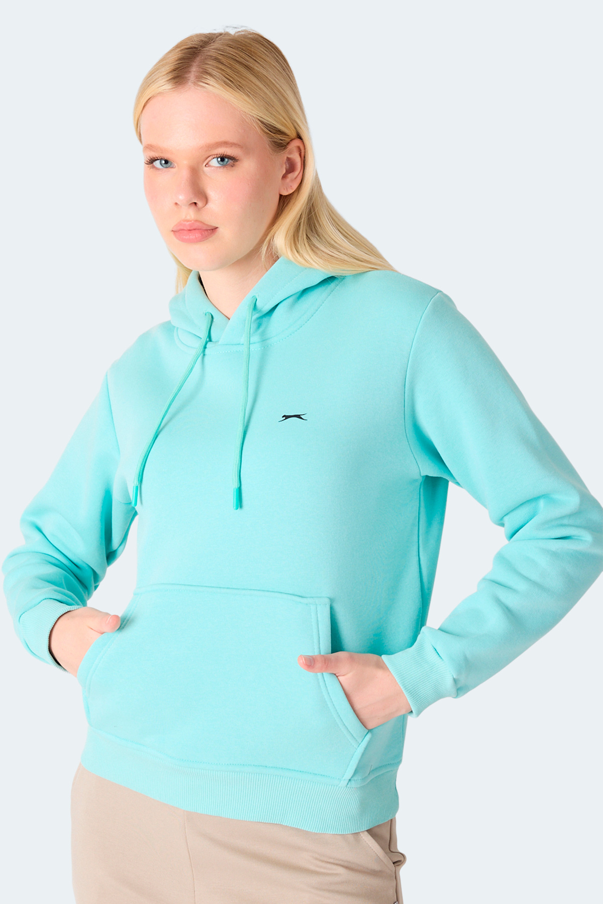Slazenger MISTY I Kadın Kapüşonlu Turkuaz Sweatshırt görsel 5