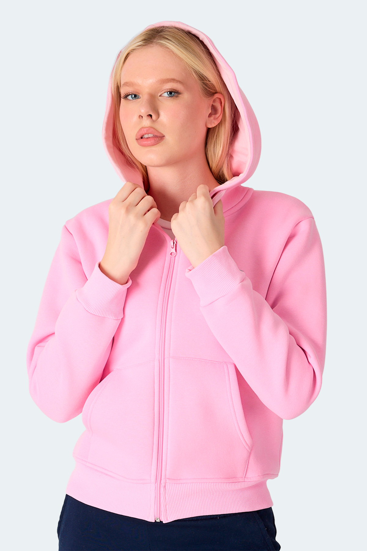 Slazenger MILIO I Kadın Fermuarlı Kapüşonlu Cepli Pembe Sweatshırt görsel 4