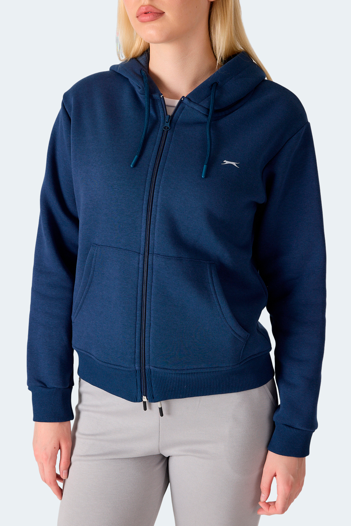 Slazenger MILIO I Kadın Fermuarlı Kapüşonlu Cepli Lacivert Sweatshırt görsel 4