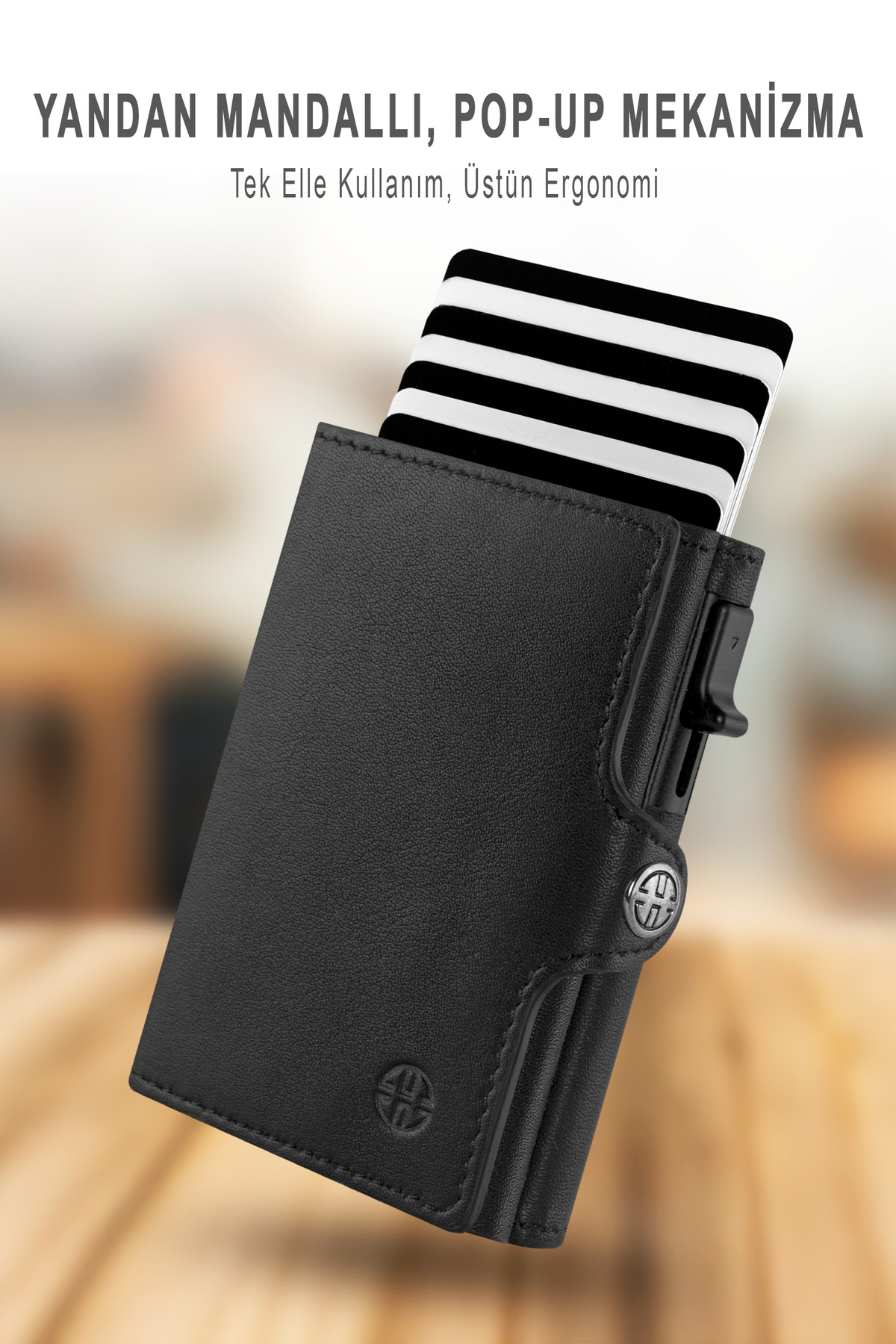 Trusador Palermo Siyah Üçe Katlanır Mekanizmalı Kartlık Hakiki Deri Cüzdan Unisex Kadın Erkek Rfid Korumalı