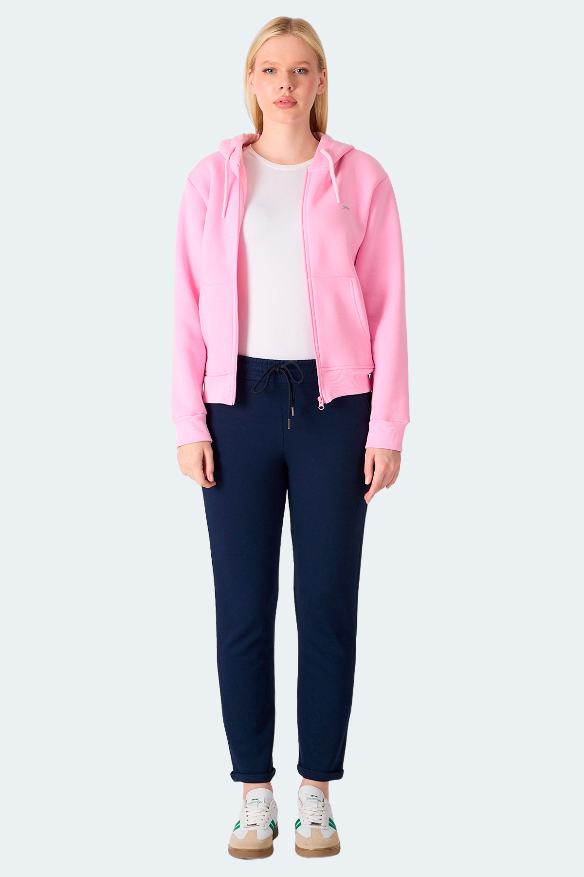 Slazenger MILIO I Kadın Fermuarlı Kapüşonlu Cepli Pembe Sweatshırt görsel 7