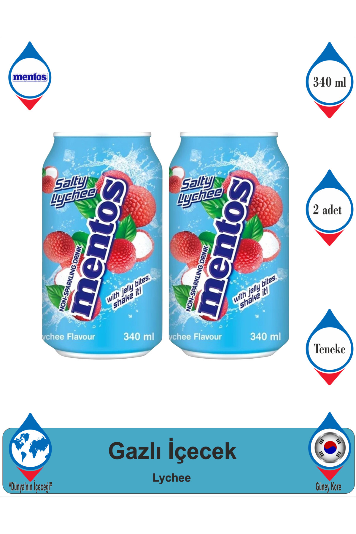 Mentos Salty Lychee Drink Jöle Parçacıklı 2 x 340 ml