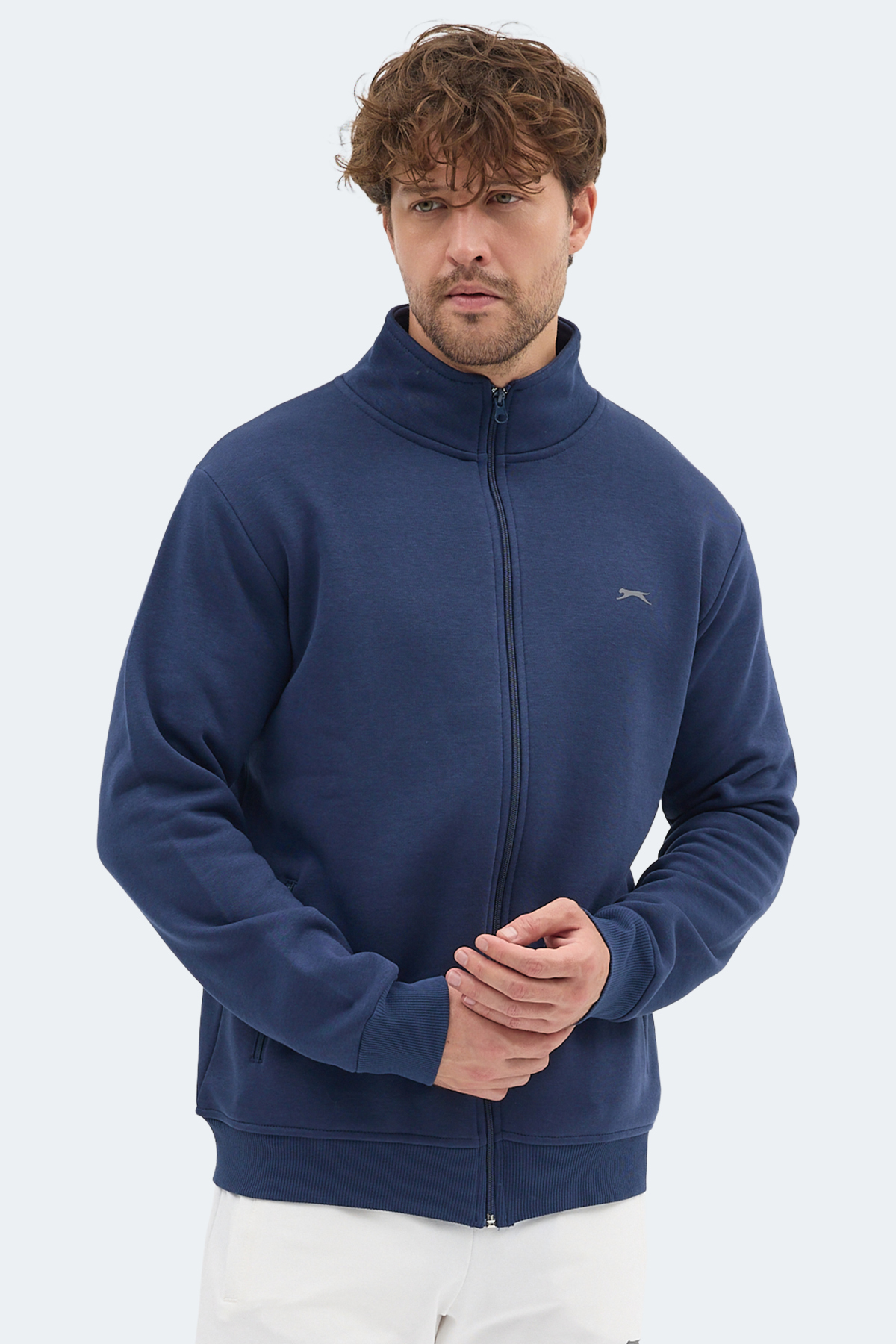 Slazenger MENDOZA I Erkek Fermuarlı Dik Yaka Cepli Lacivert Sweatshırt görsel 3