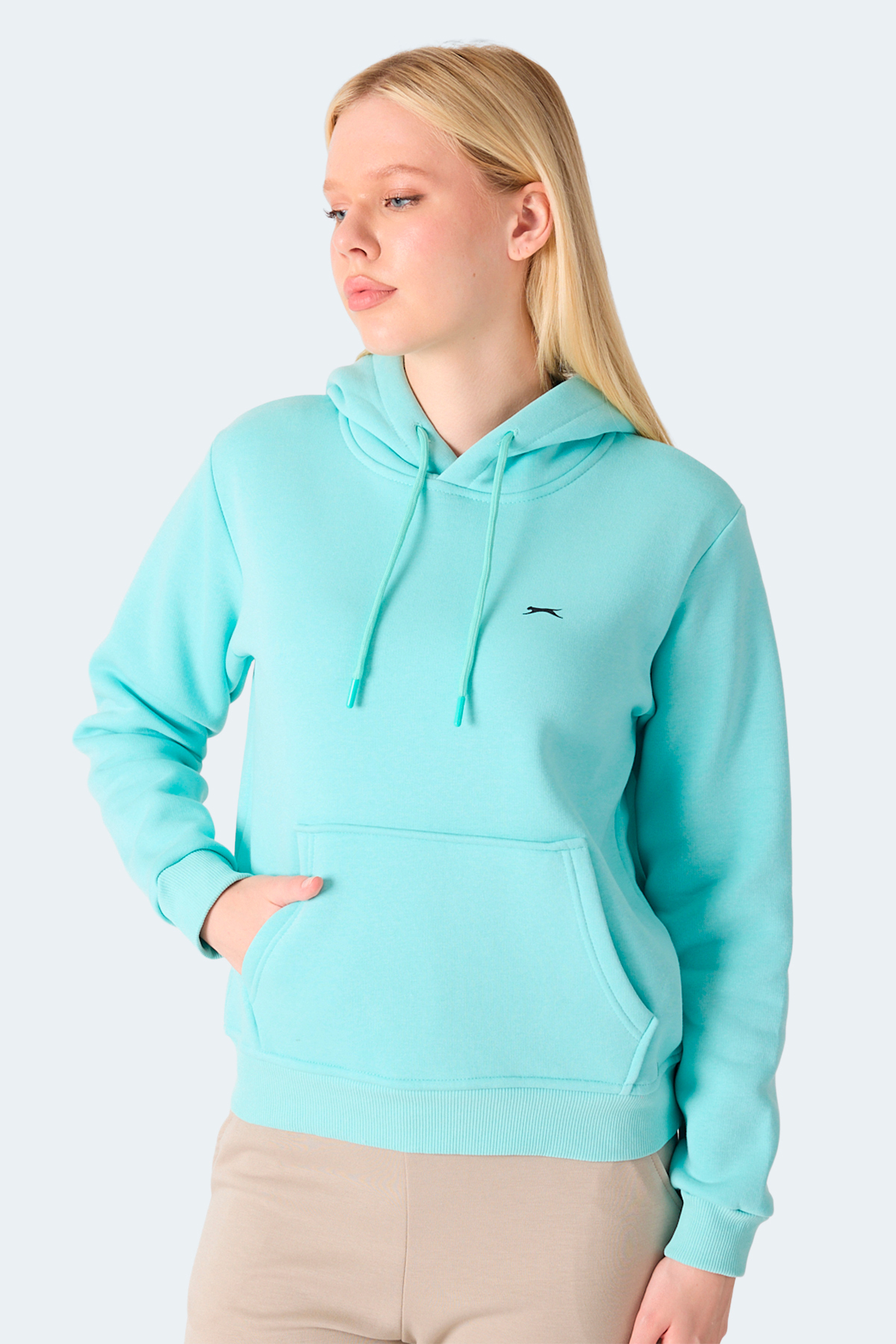 Slazenger MISTY I Kadın Kapüşonlu Turkuaz Sweatshırt görsel 4