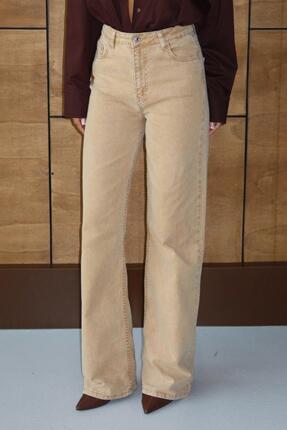 LACARINO 7869 Wide Leg Kadın Gül Baskılı Jean Pantolon