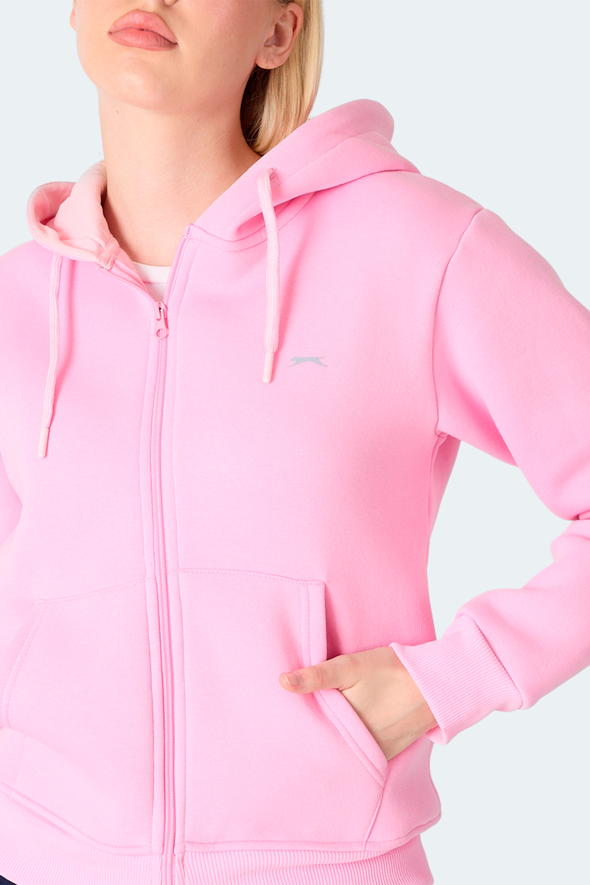 Slazenger MILIO I Kadın Fermuarlı Kapüşonlu Cepli Pembe Sweatshırt görsel 2