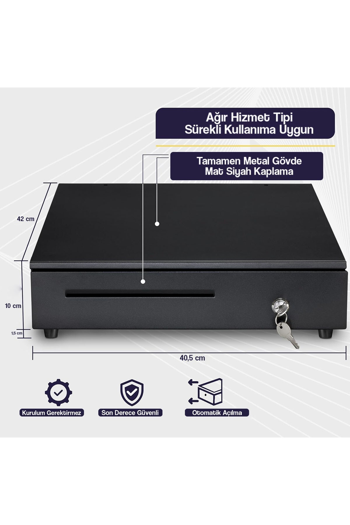 STILMAX POS Uyumlu Çelik Para Çekmecesi – 41×41 cm, 10 Bölmeli Büyük Boy Elektronik Kasa Anahtarlı Çekmece