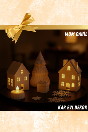edoy Kar Evi Işıklı Dekor Biblo Yılbaşı Mum Dahildir