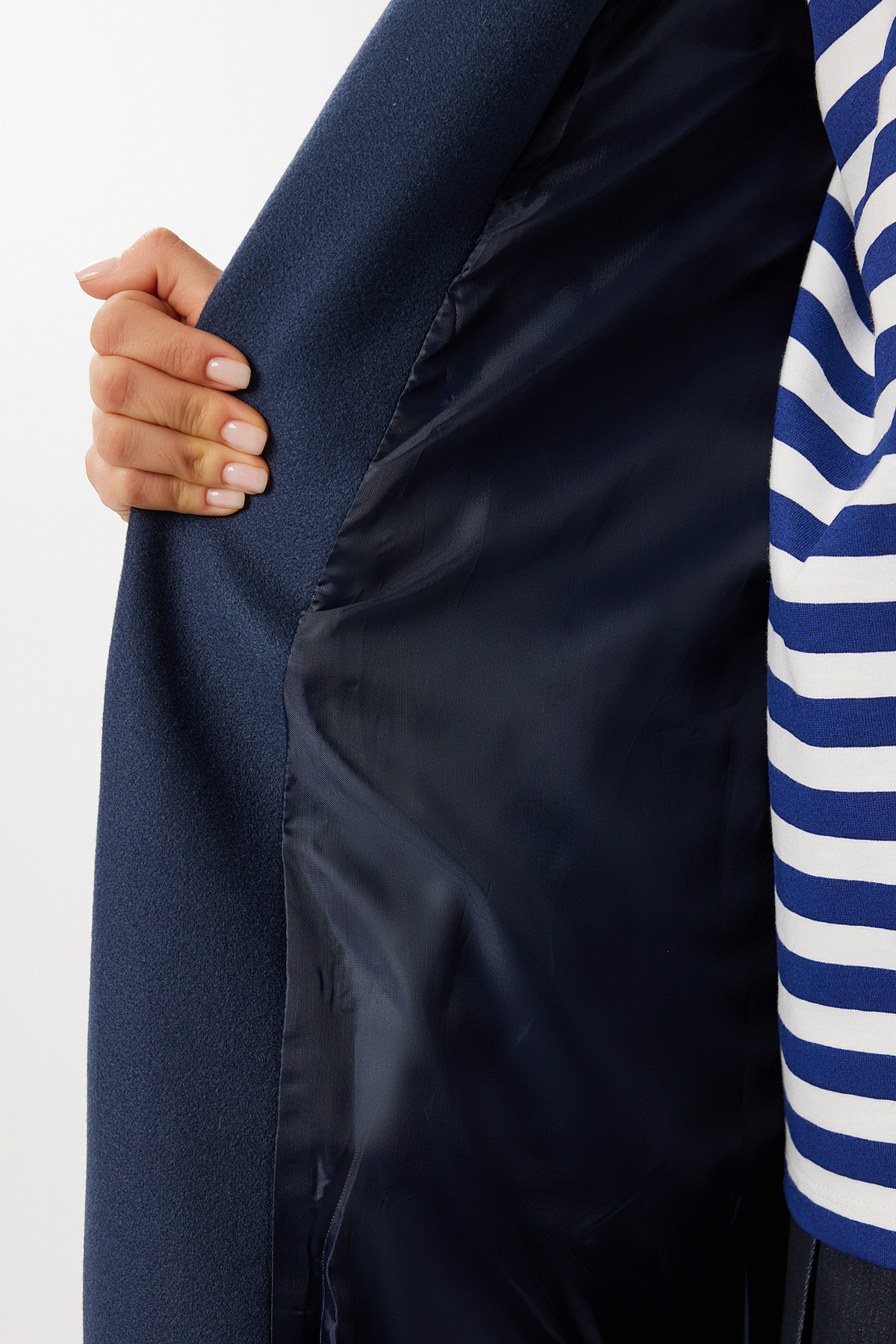 Lovelyİstanbul  Kruvaze Yaka Kuşaklı Kaşe Kaban LGP0030 LACİVERT - Görsel 5