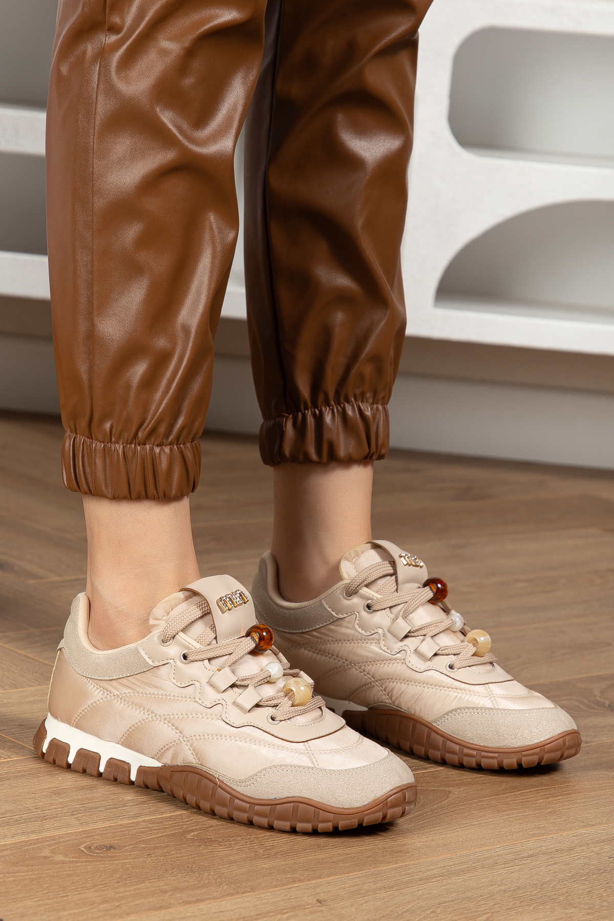 romamod  Spor Kadın Bej Ayakkabı su geçirmez ortopeddik Taban Sneaker Günlük yürüyüş Ayakkabısı 0980 - Görsel 5